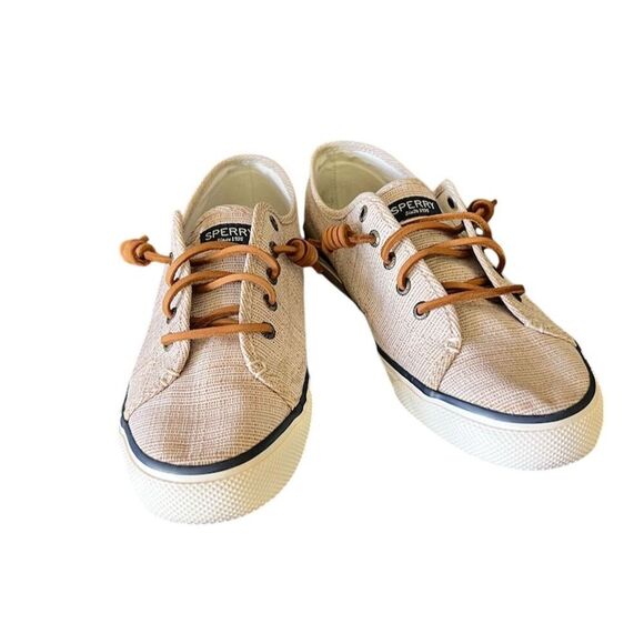 Sperry Shoes - Sperry Women's Seacoast Beige Canvas Sneakers Size 8M Casual Summer